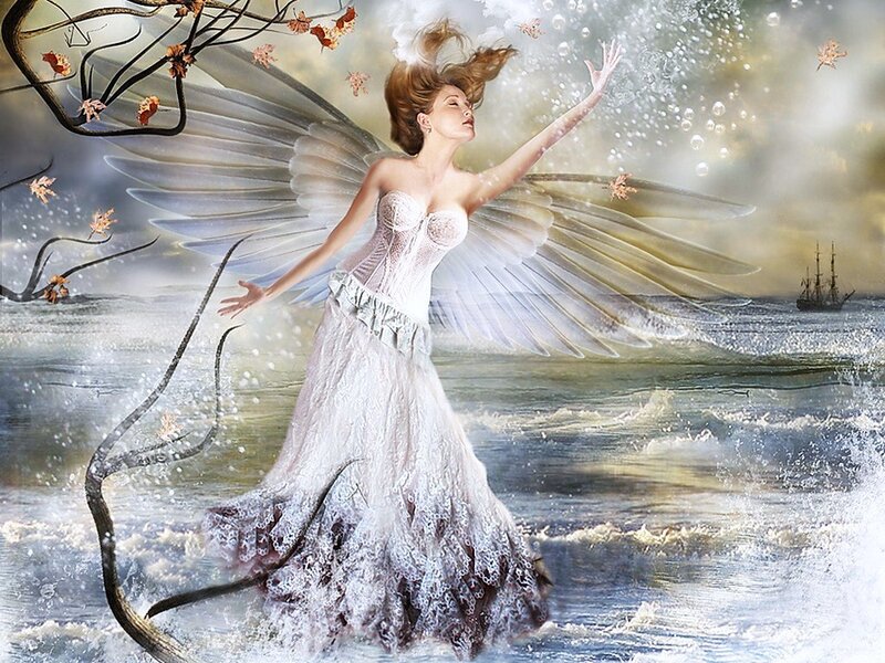 angel in stormy sea