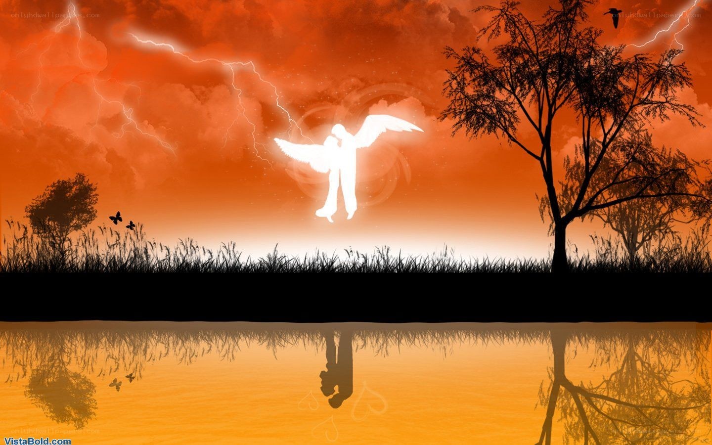 Angel in stormy sunset