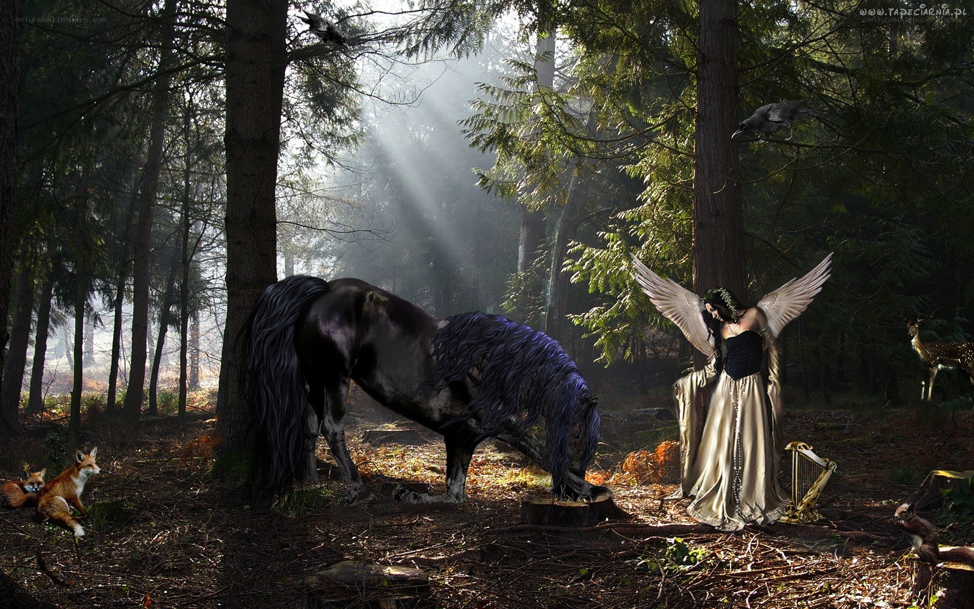 Angel in the forest with horse