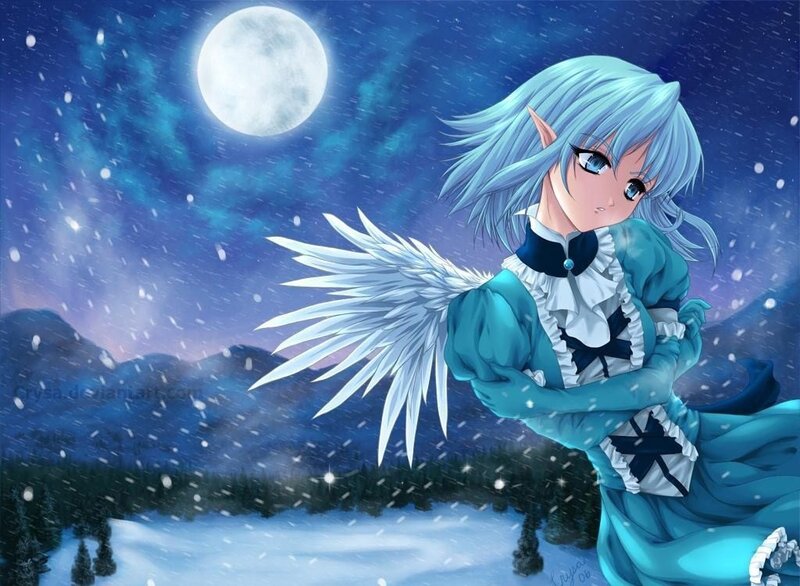 Angel in the snow at night