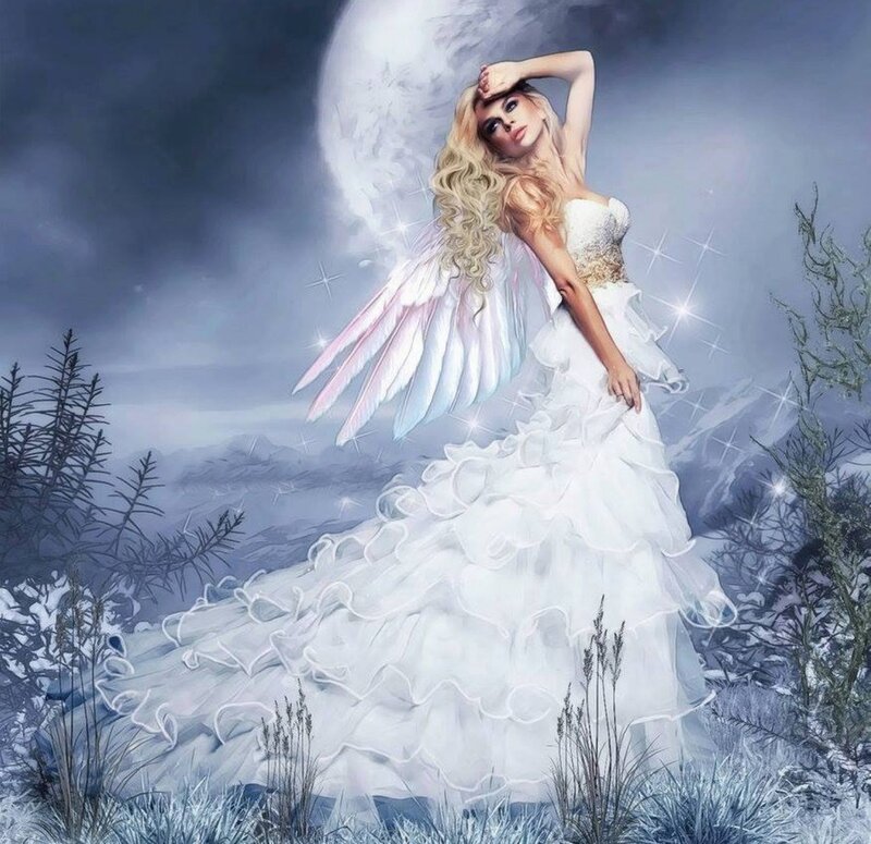 Angel in White Dress — Dramatic, Night