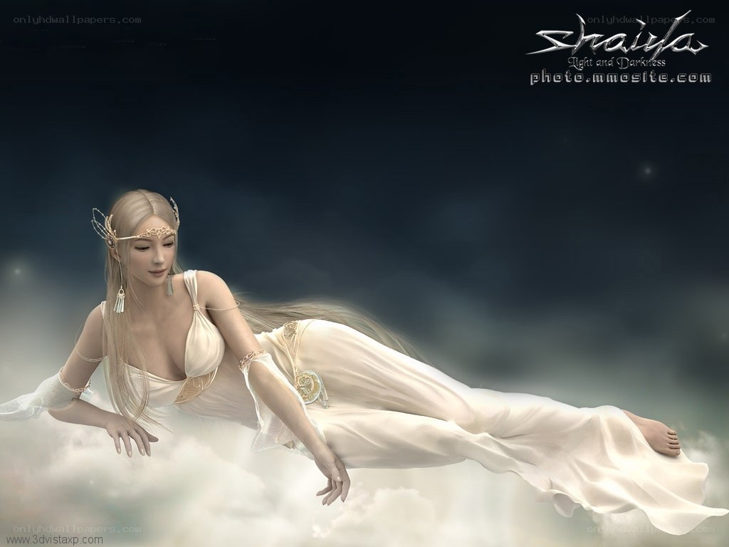 Angel in white robes floating