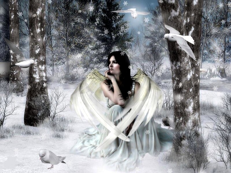 Angel in Winter Forest