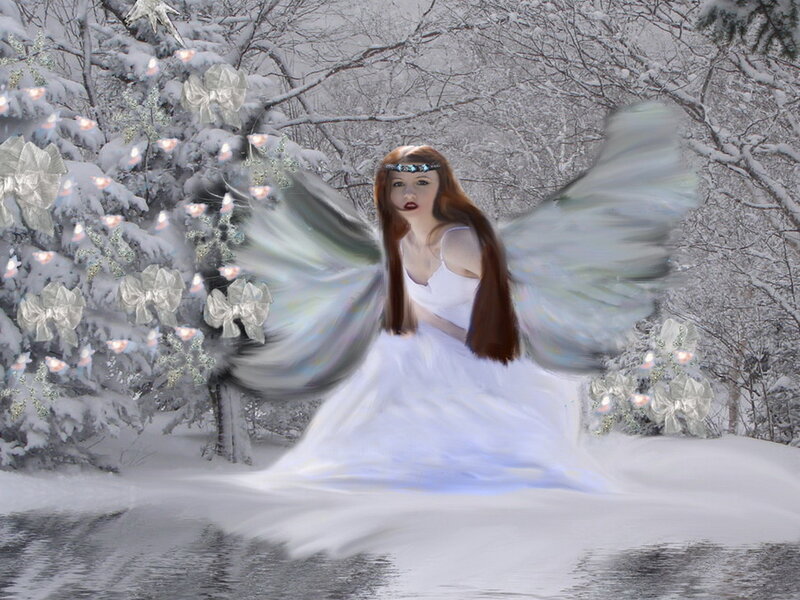 Angel in Winter Forest — White