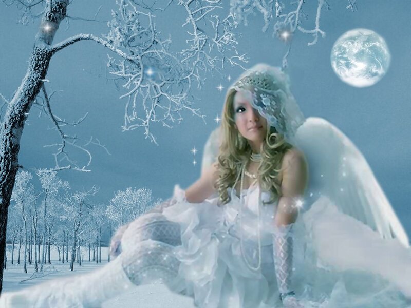 Angel in Winter Landscape — White, Serene, Digital Art