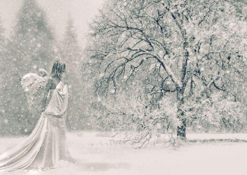 Angel in Winter Landscape — White, Serene