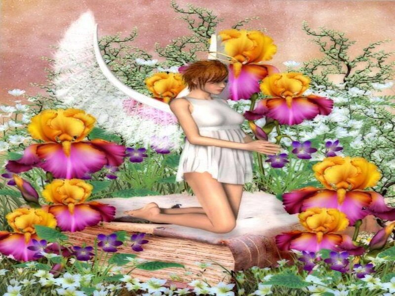Angel Kneeling in Garden