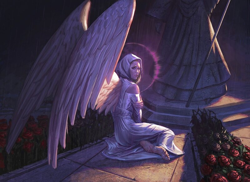 Angel Kneeling in Rain