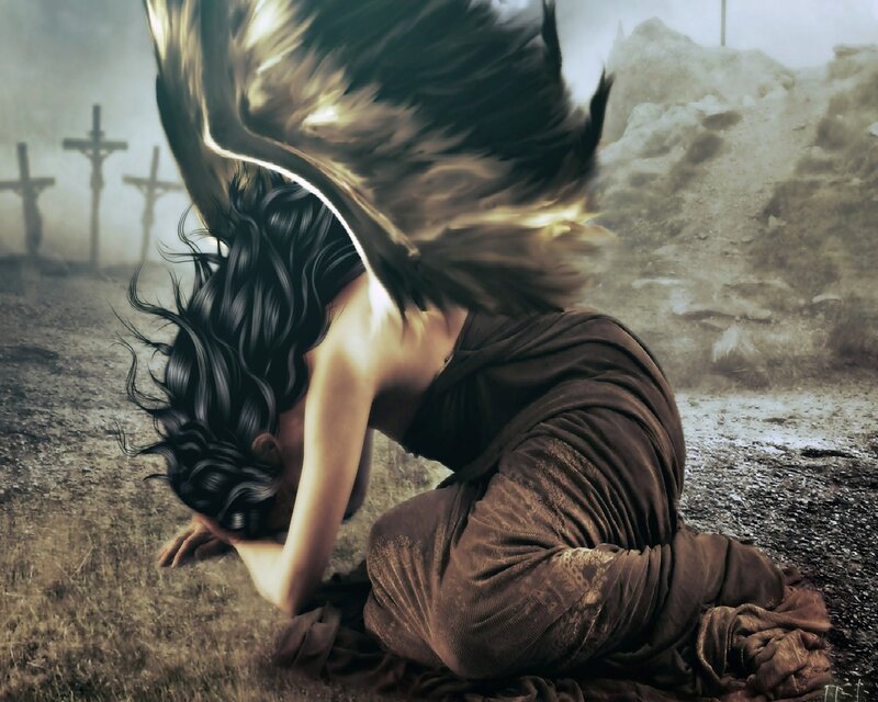 Angel Kneeling on Ground