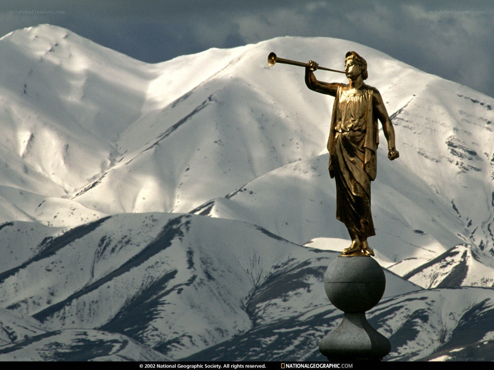 Angel Moroni statue on mountain