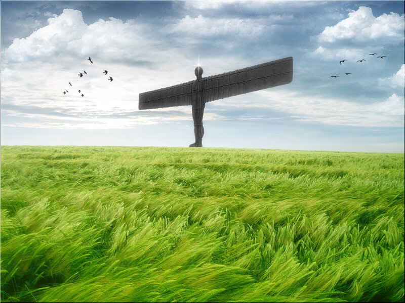 Angel of the North in a green field
