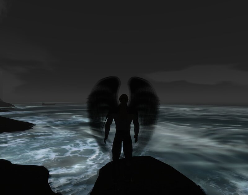 angel on a cliff at night