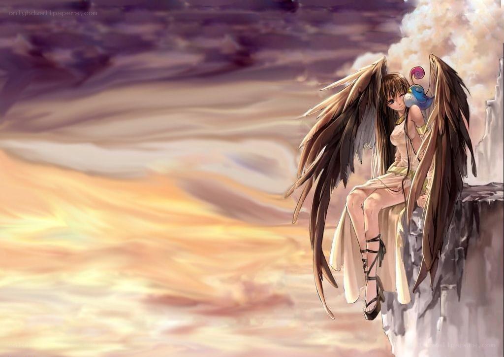 angel on a cliff at sunset