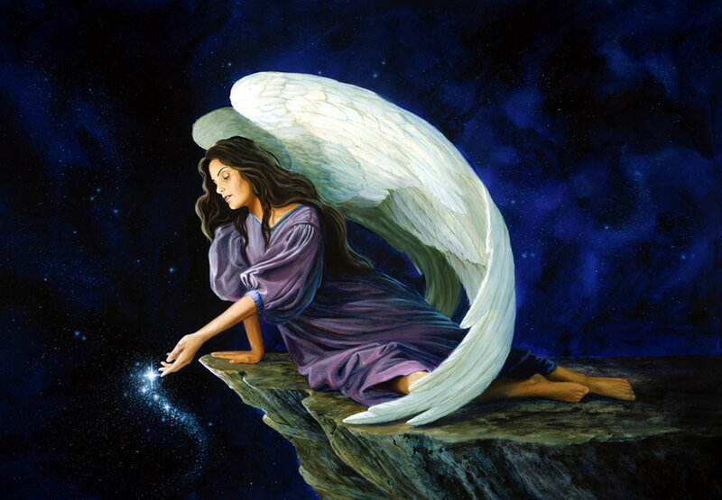 Angel on a Cliff — Blue, Serene