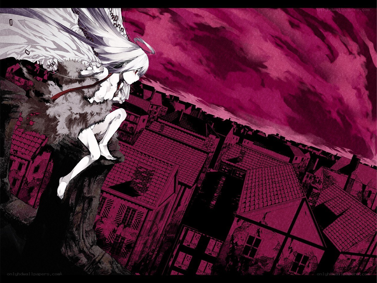 angel on a cliff overlooking city