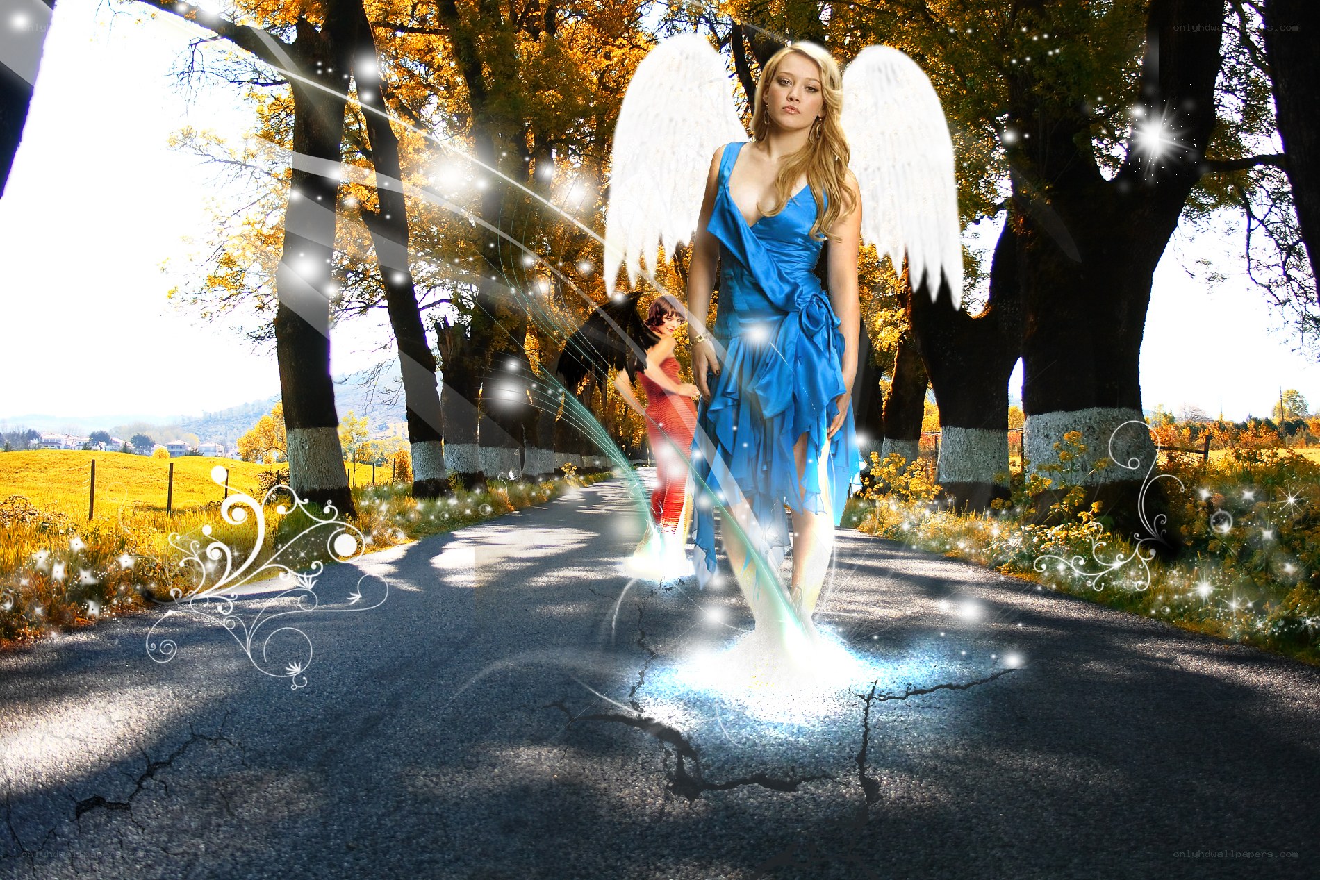 Angel on a country road