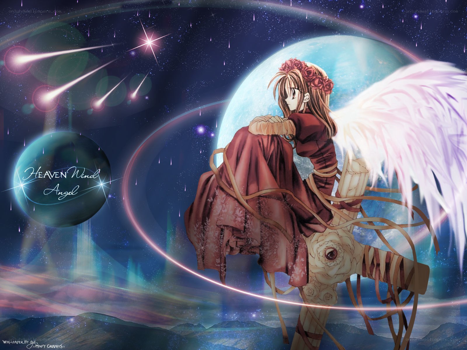 Angel on a cross in space