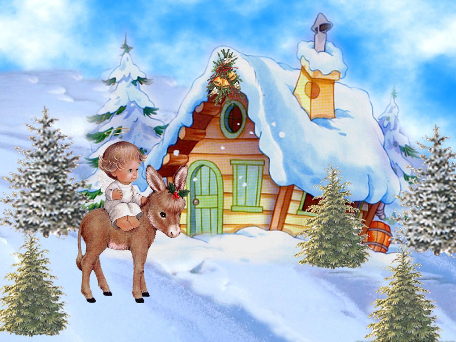 Angel on a donkey in winter