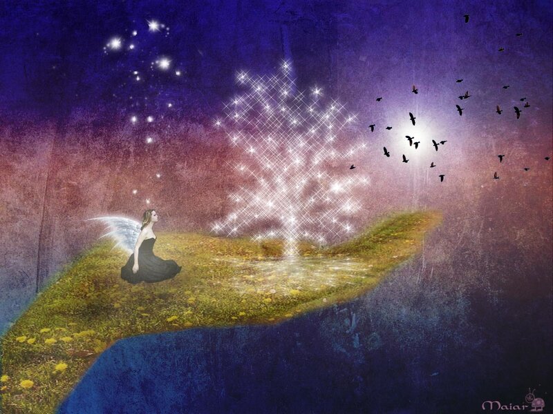 Angel on a glowing island