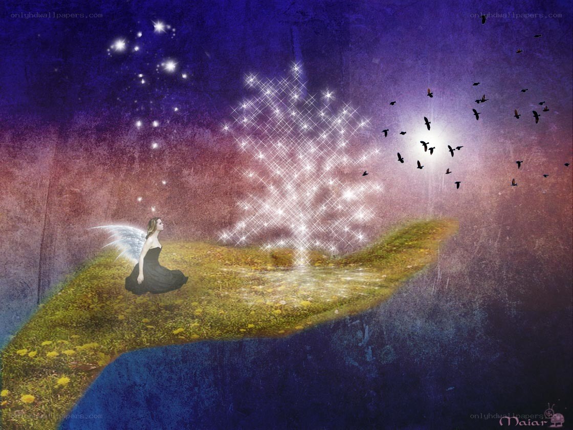 Angel on a glowing island