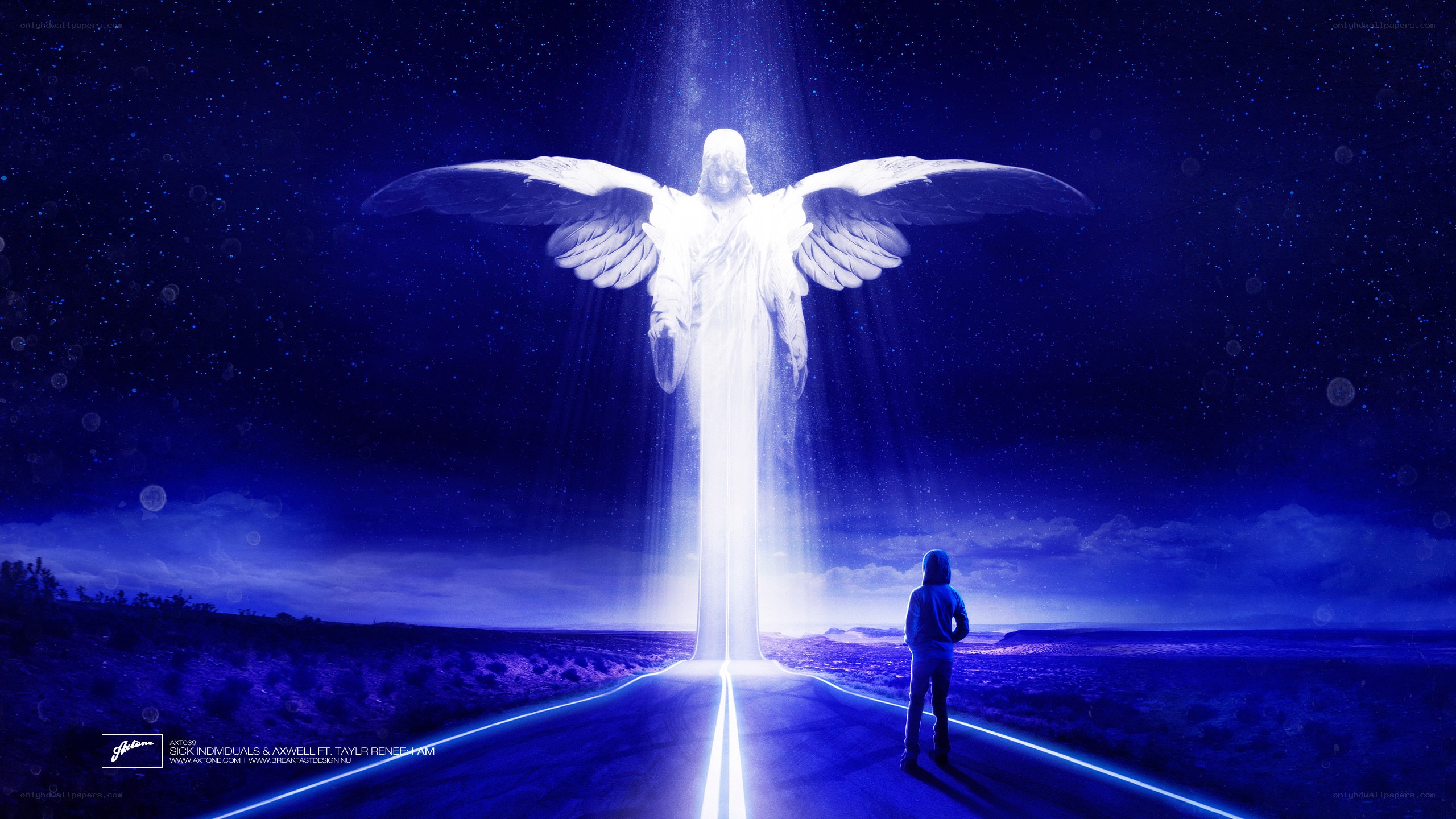 angel on a road at night