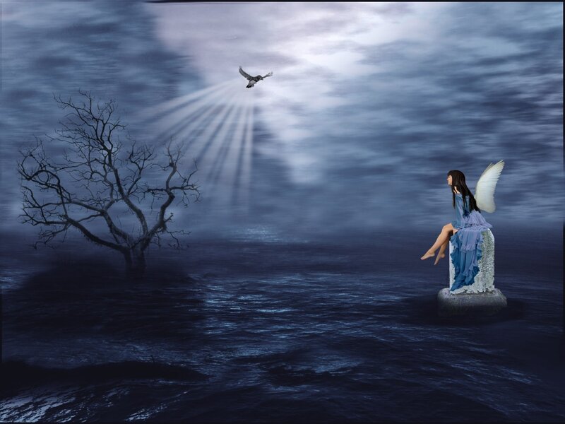 Angel on a Rock — Blue