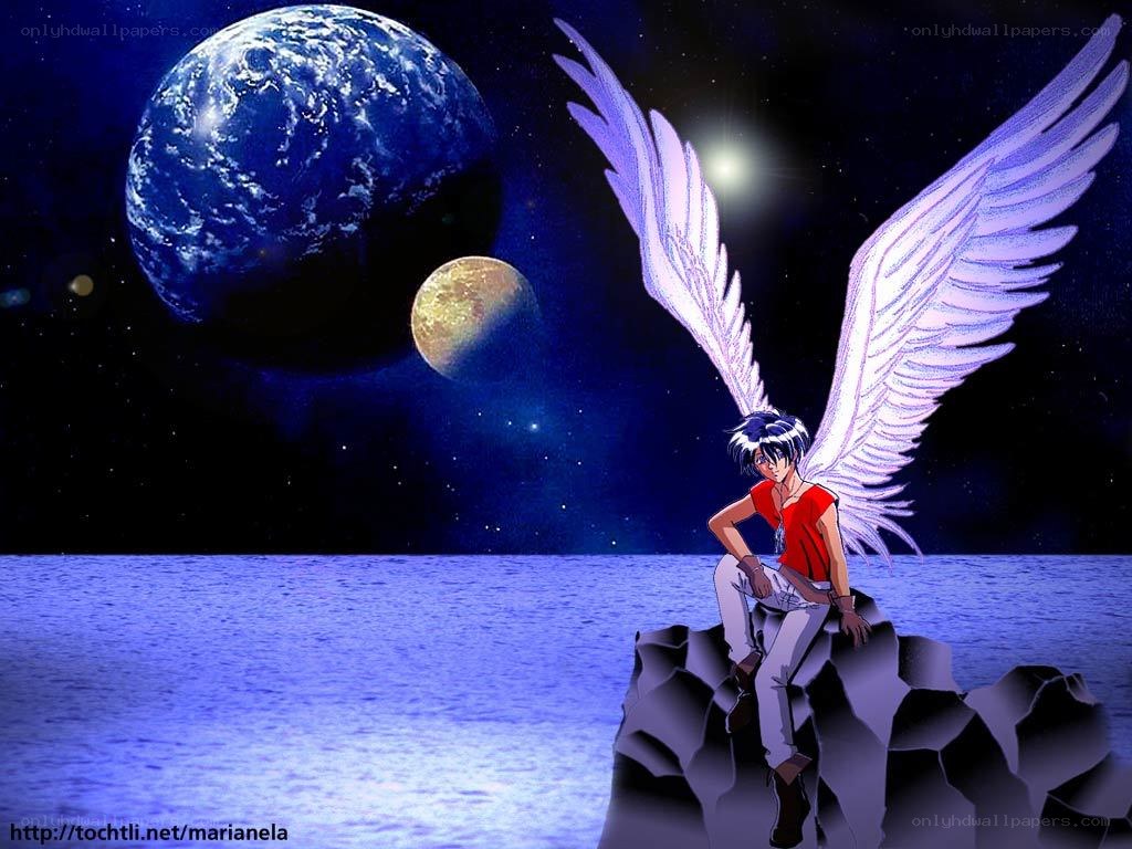 angel on a rock in space