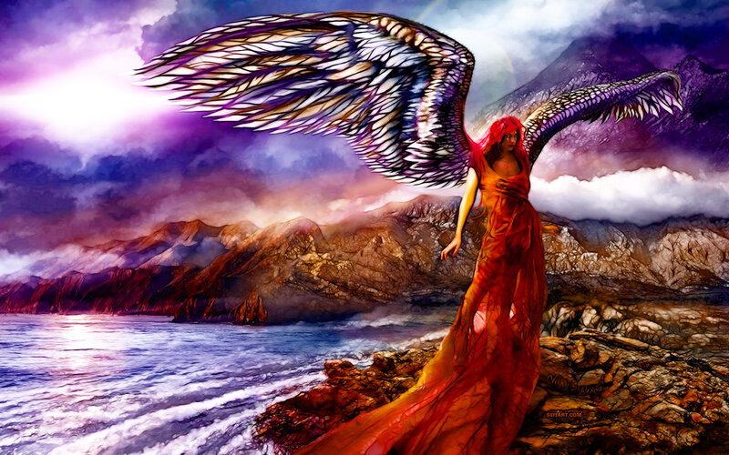 angel on a rocky shore