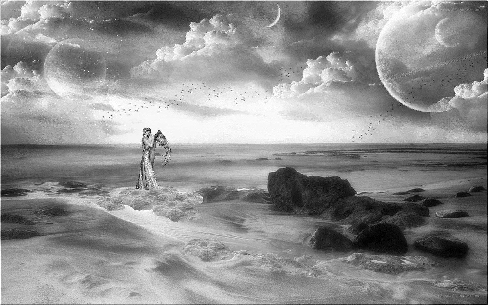 Angel on a surreal beach