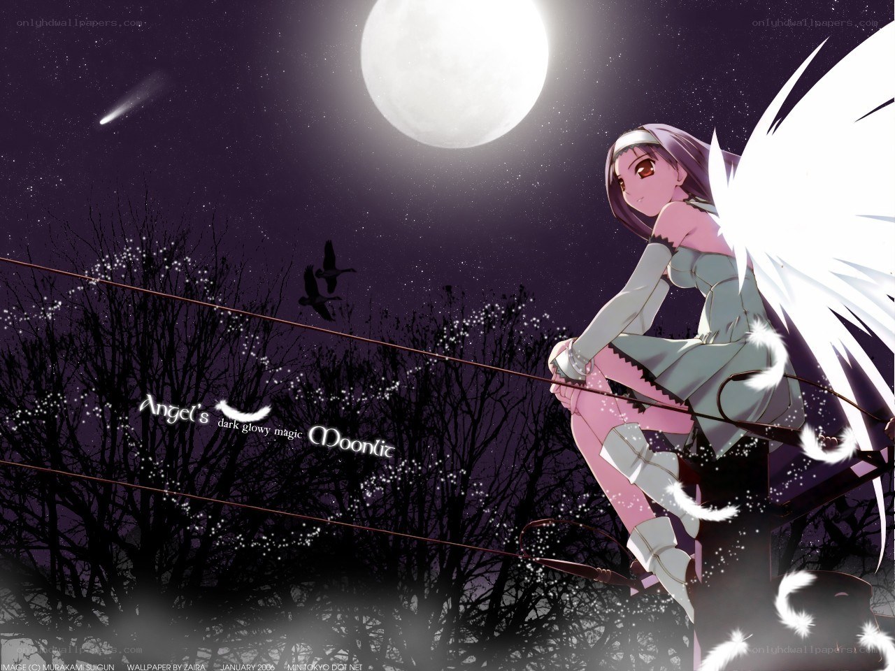Angel on a wire at night