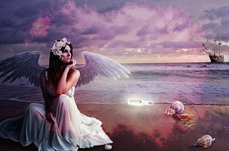 Angel on Beach — Purple, Dramatic