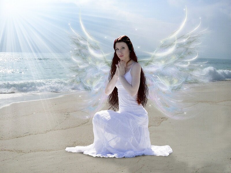 Angel on Beach — White, Serene