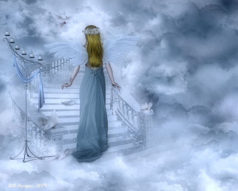 Angel on Cloud Staircase — Blue