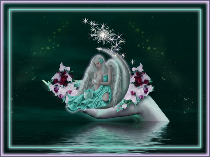 Angel on Crescent Moon — Green