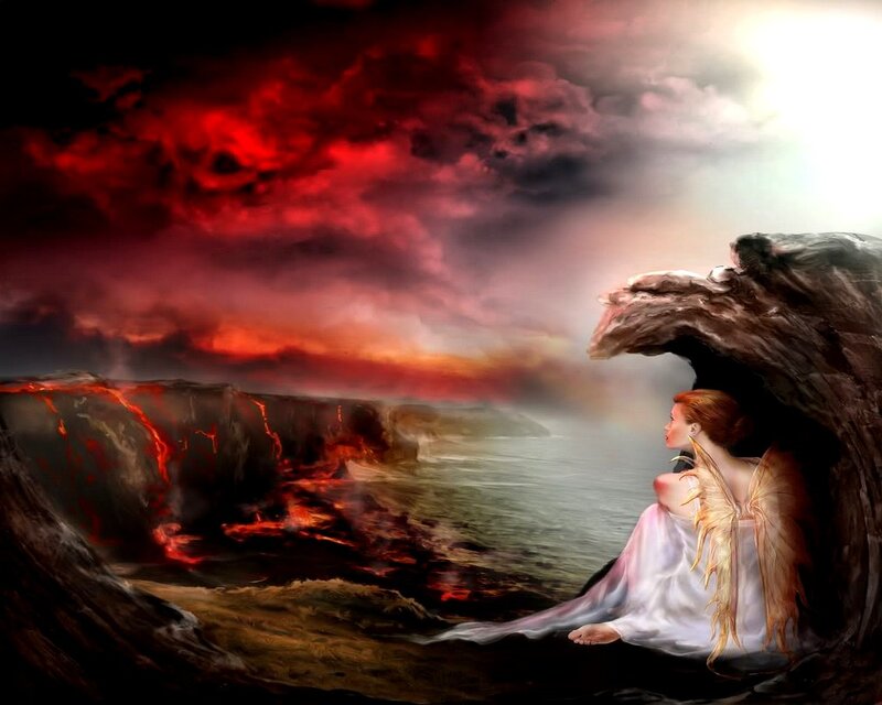 Angel on Rocky Cliff — Red