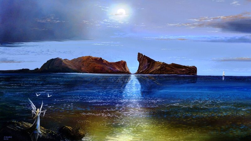 Angel on Rocky Shore — Blue, Serene