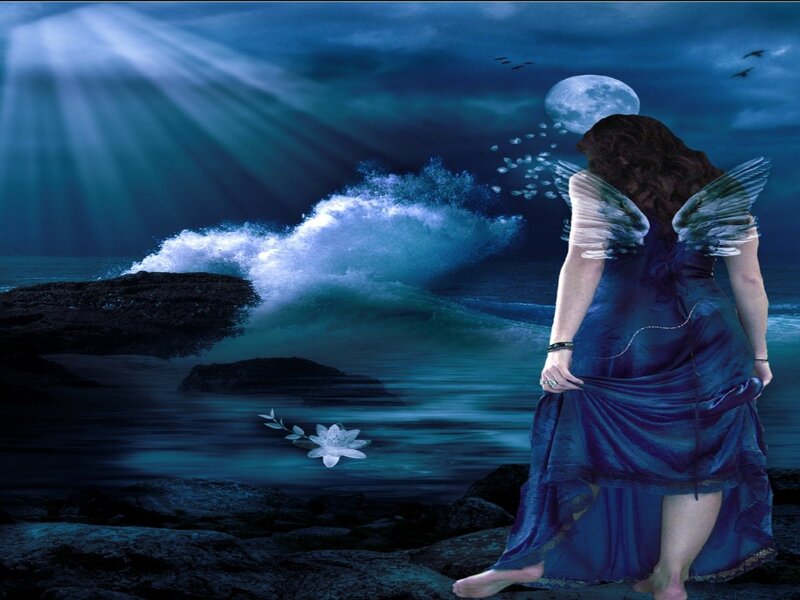 Angel on Rocky Shore — Blue