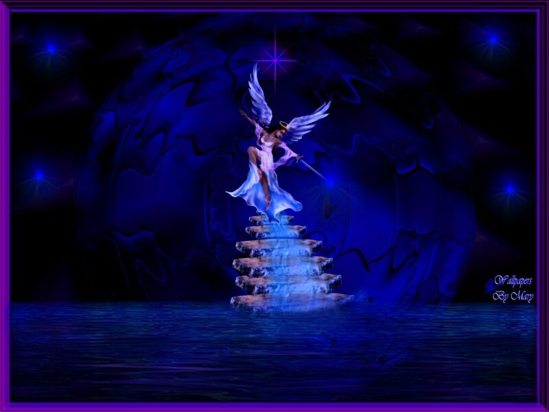 Angel on Stone Stairs — Blue