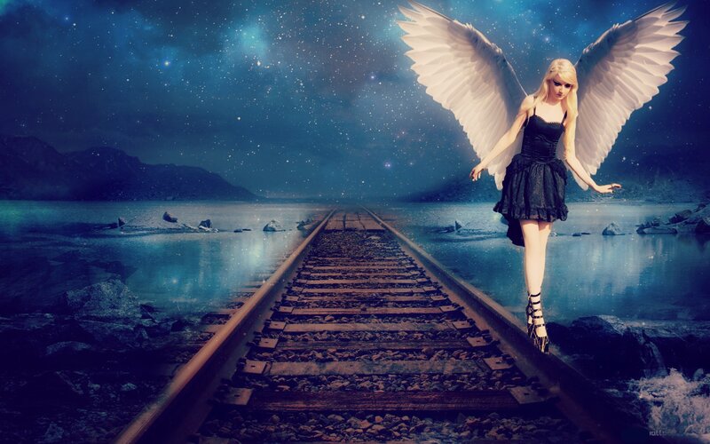 Angel on Train Tracks — Blue, Dreamy