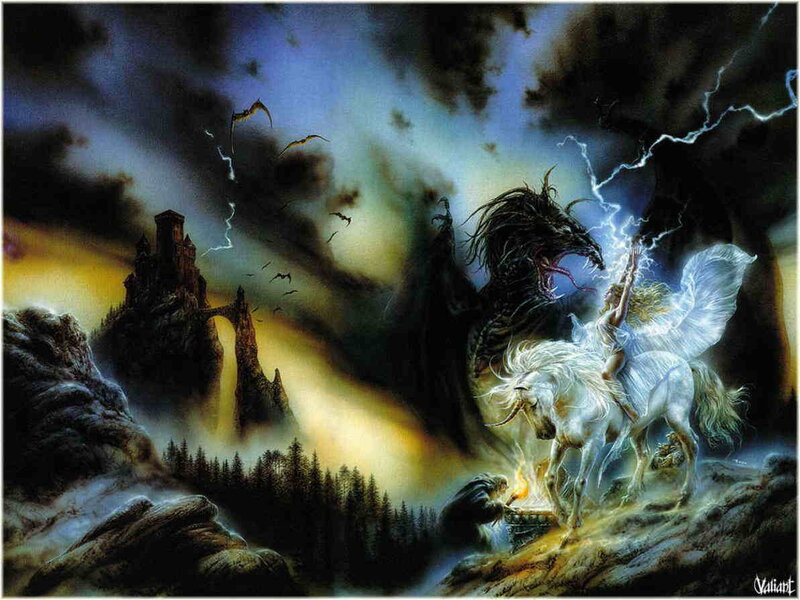Angel on White Horse — Black, Dramatic, Night