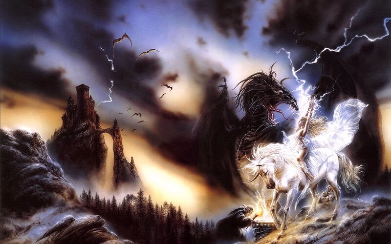 Angel on White Horse — Dramatic, Night