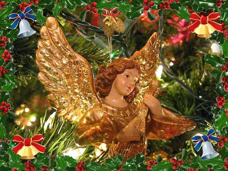 Angel ornament on Christmas tree
