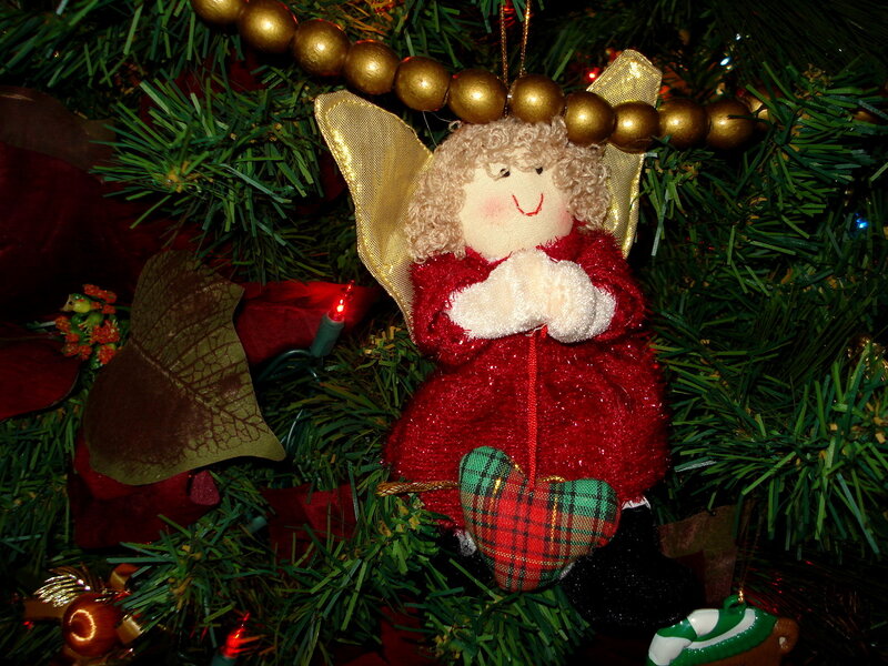 Angel Ornament on Tree — Green, Festive