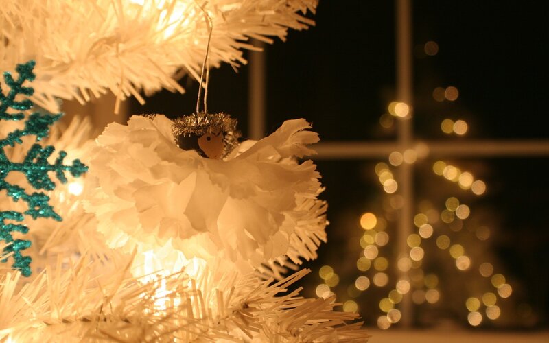 Angel Ornament on Tree — White