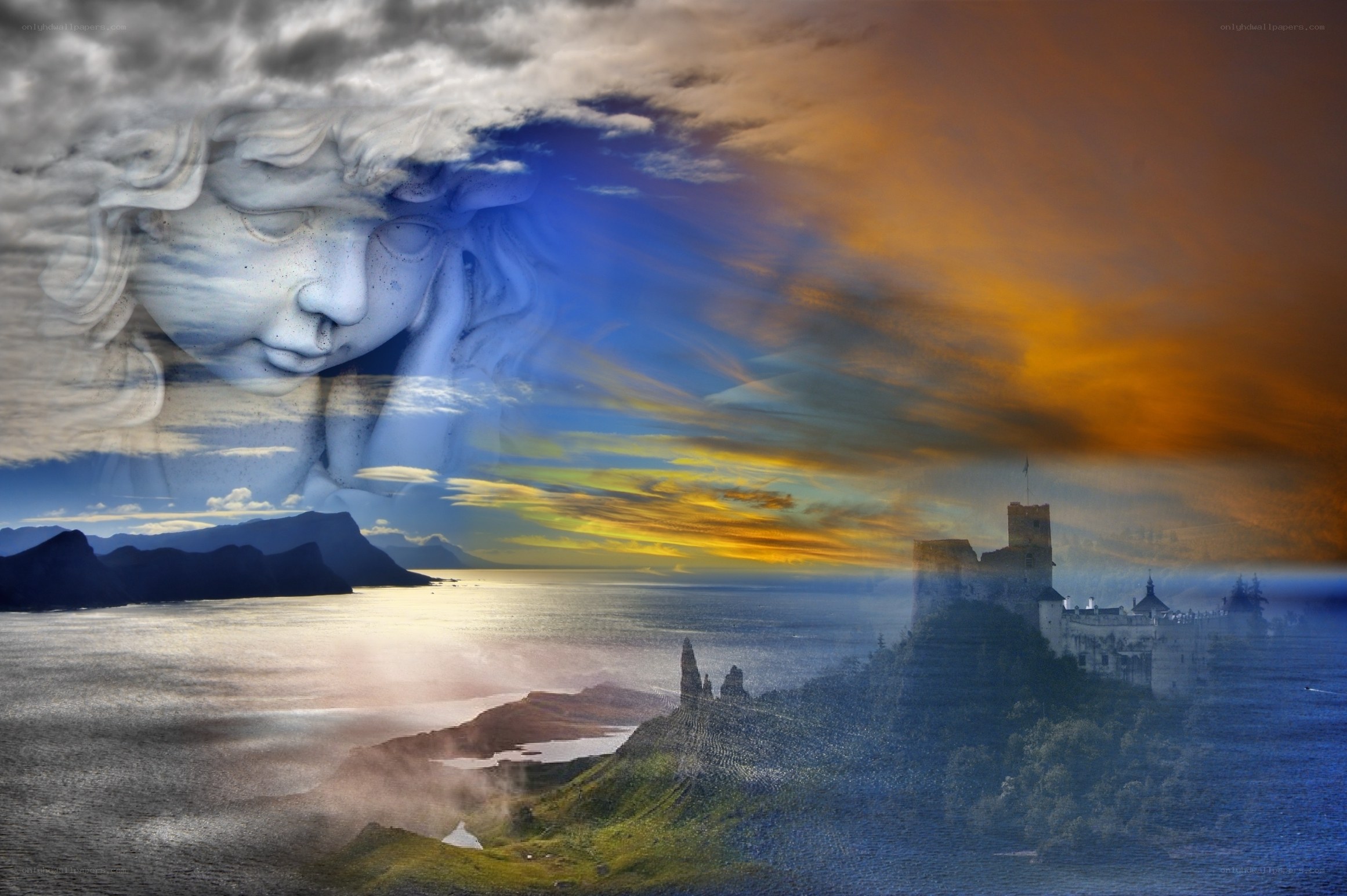 angel over coastal castle