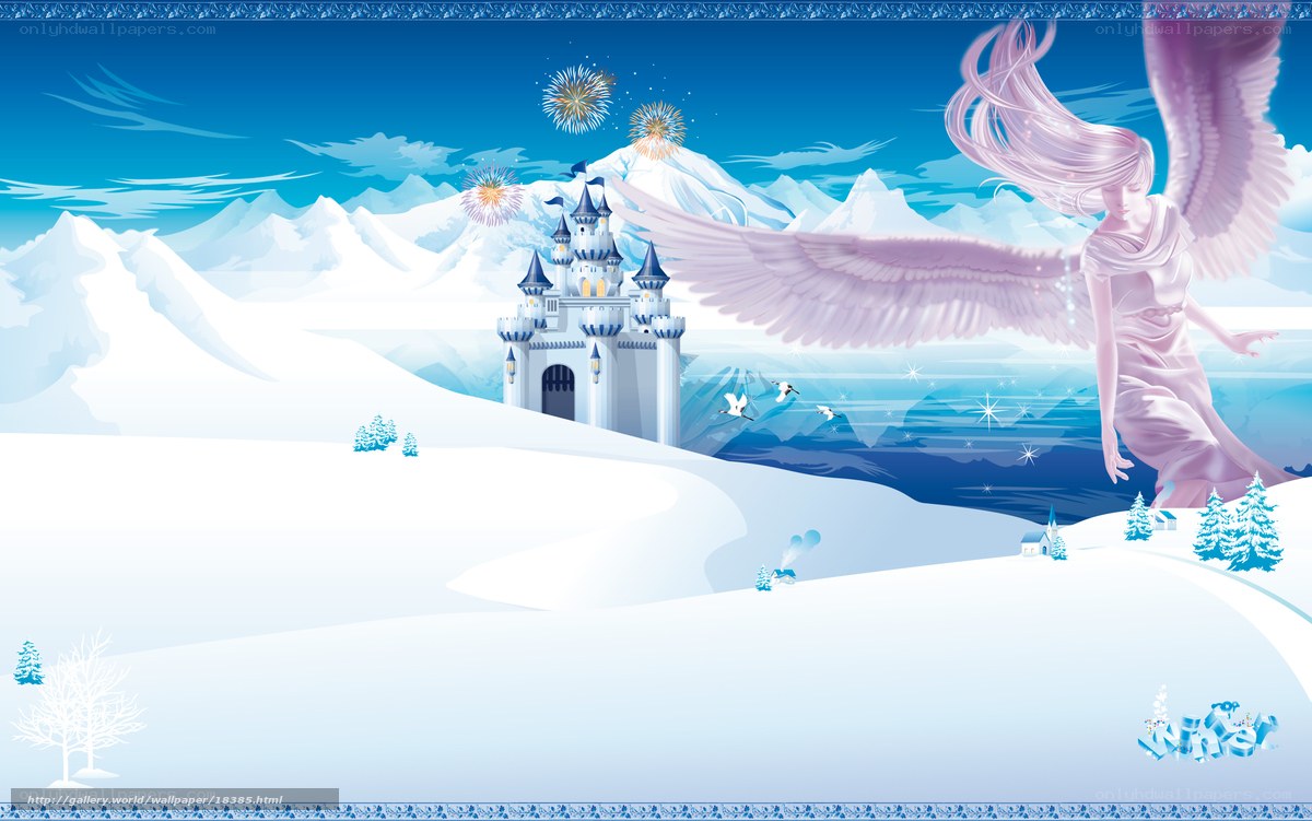 Angel over snowy castle