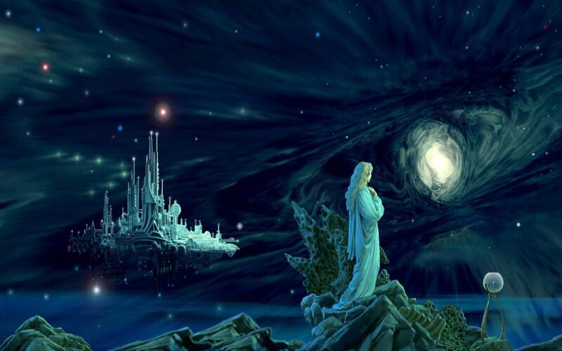 angel overlooking a celestial city