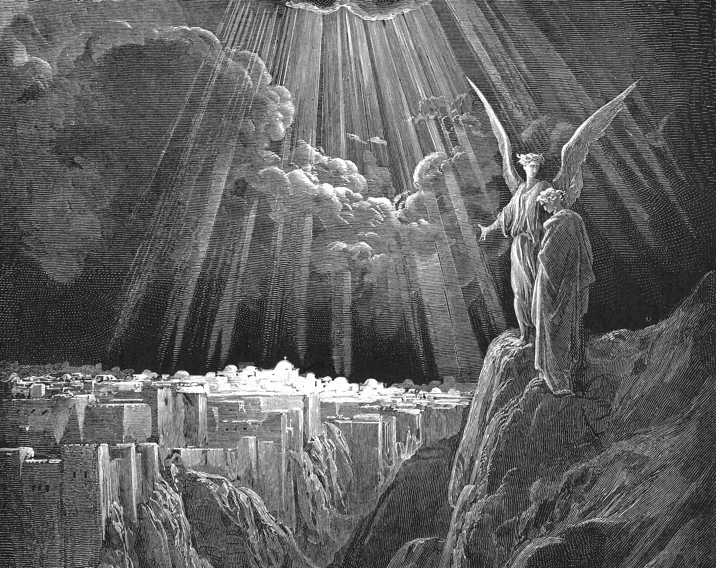 Angel overlooking a city