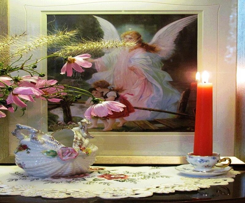 Angel Painting with Flowers