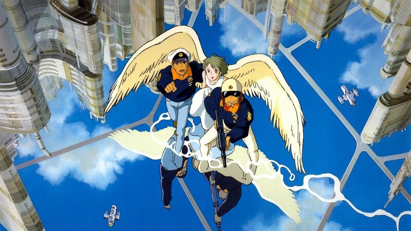 Angel pilots in futuristic city